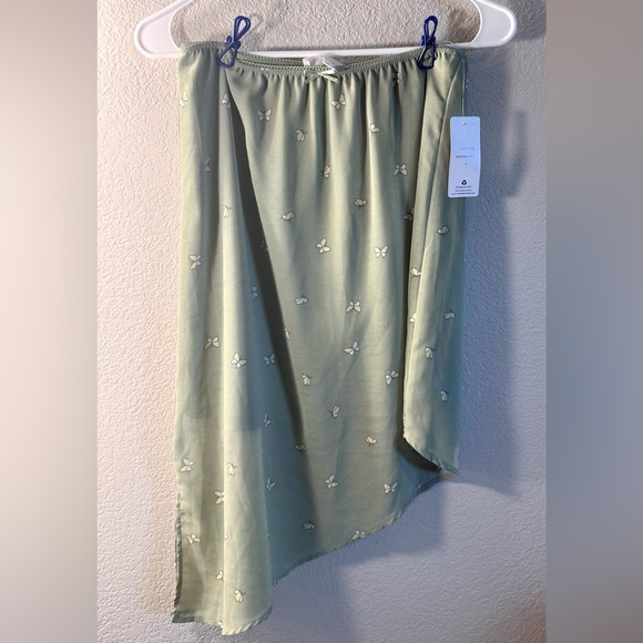 Botanical Pink Rose Asymmetrical Skirt with Butterfly Print - Picture 1 of 4